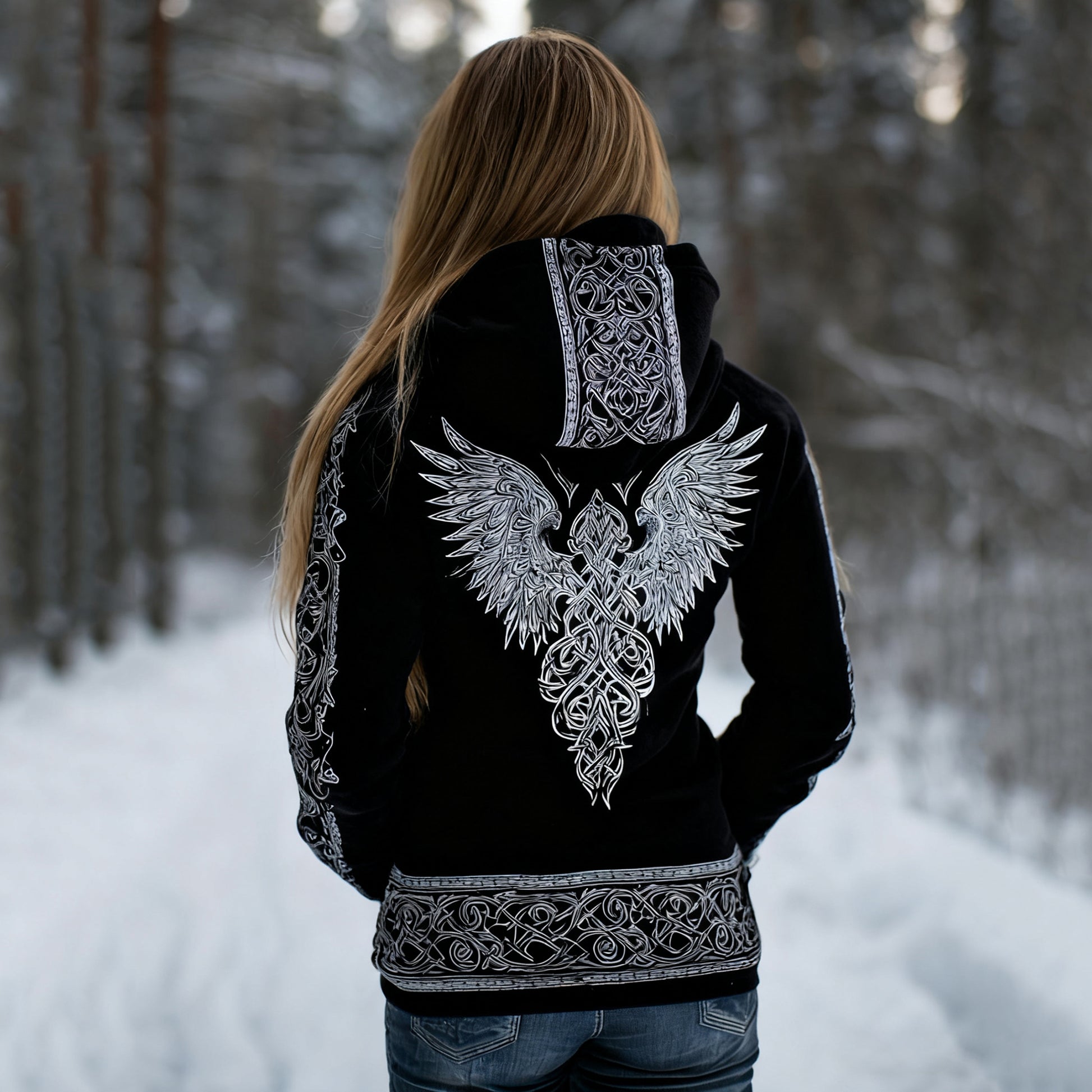 Comstylish Women's Viking Wings Print Long Sleeve Casual Hoodie