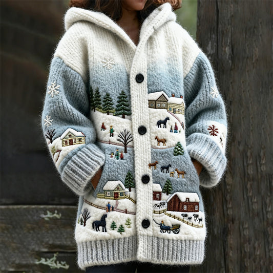 Snowy Village Women's Knit Hooded Cardigan
