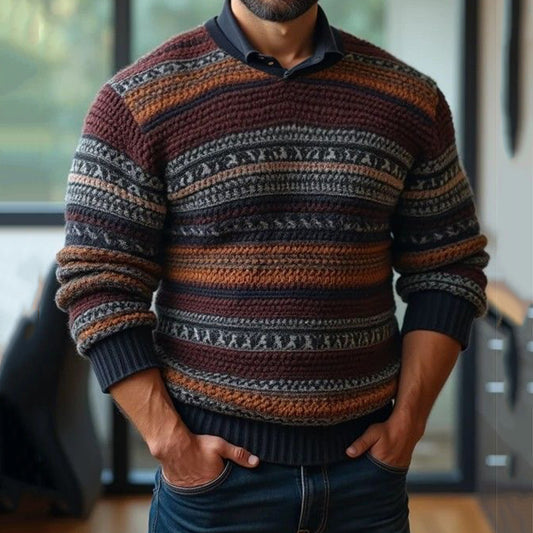 Men'S Retro Stripes Ethnic Art Cozy Knit Sweater elevenforest