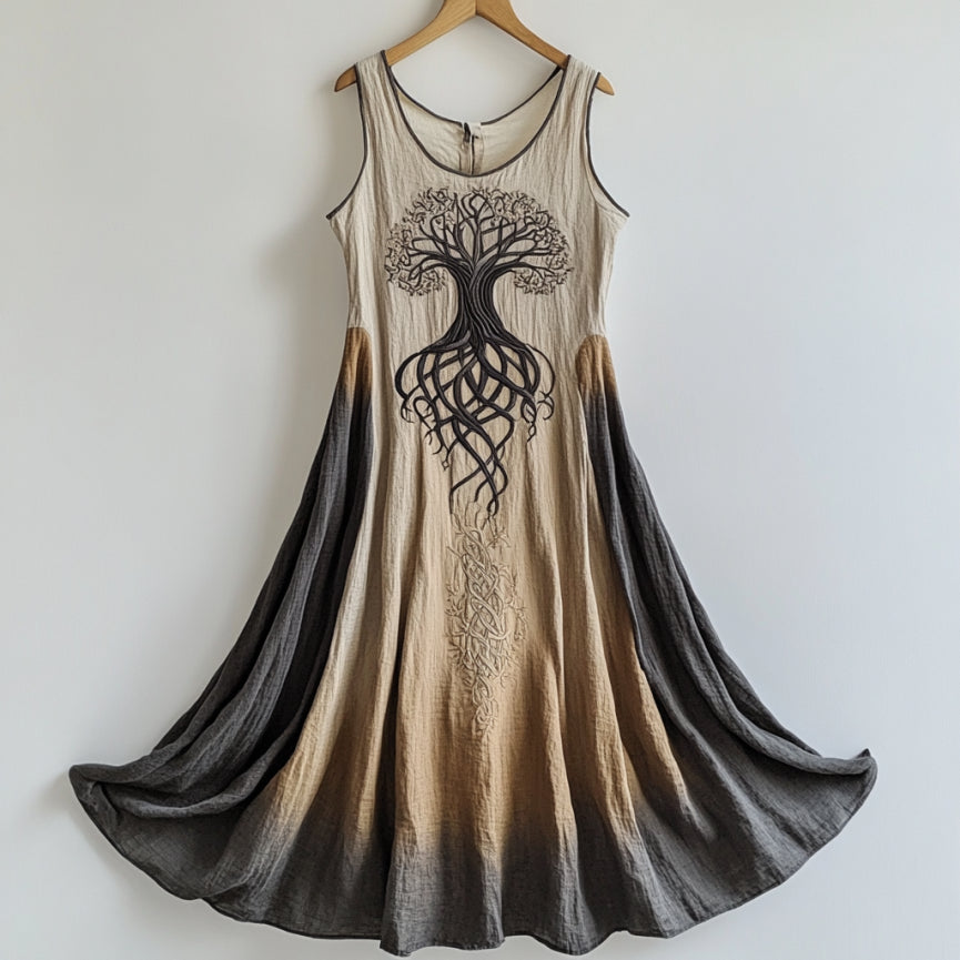 Viking Life Of Tree Celti Art Patchwork Linen Tank Dress artswardrobe