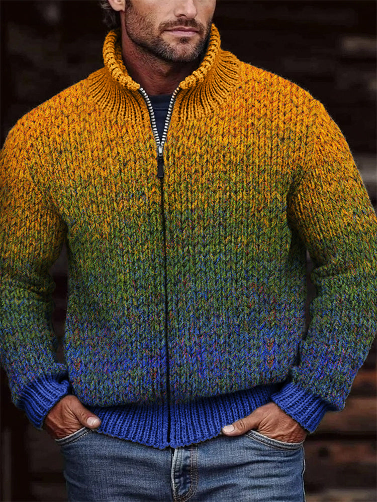 Men's Gradiant Art Crochet Cozy Full Zip Cardigan artswardrobe