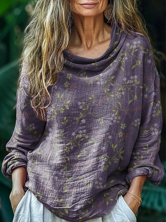 Women's Vintage Floral Art Print Casual Long Sleeve Comfortable Cotton