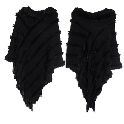 Vintage Solid Fringed Hooded Sweater Pullover Shawl elevenforest