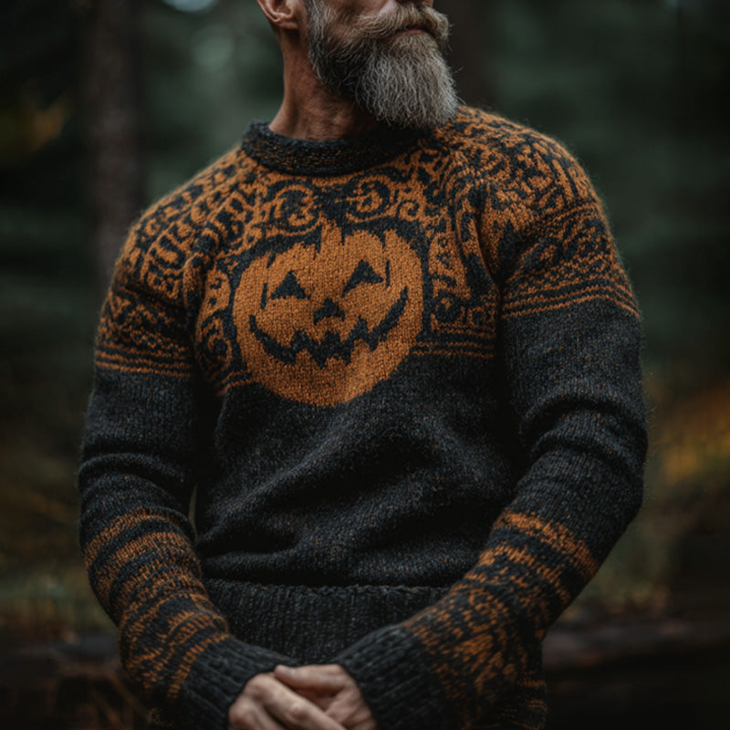 Men's Vintage Viking Halloween Embroidered Sweater elevenforest
