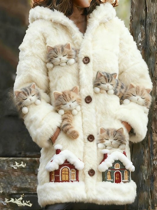 Comstylish Roof Cat Long Hooded Cardigan