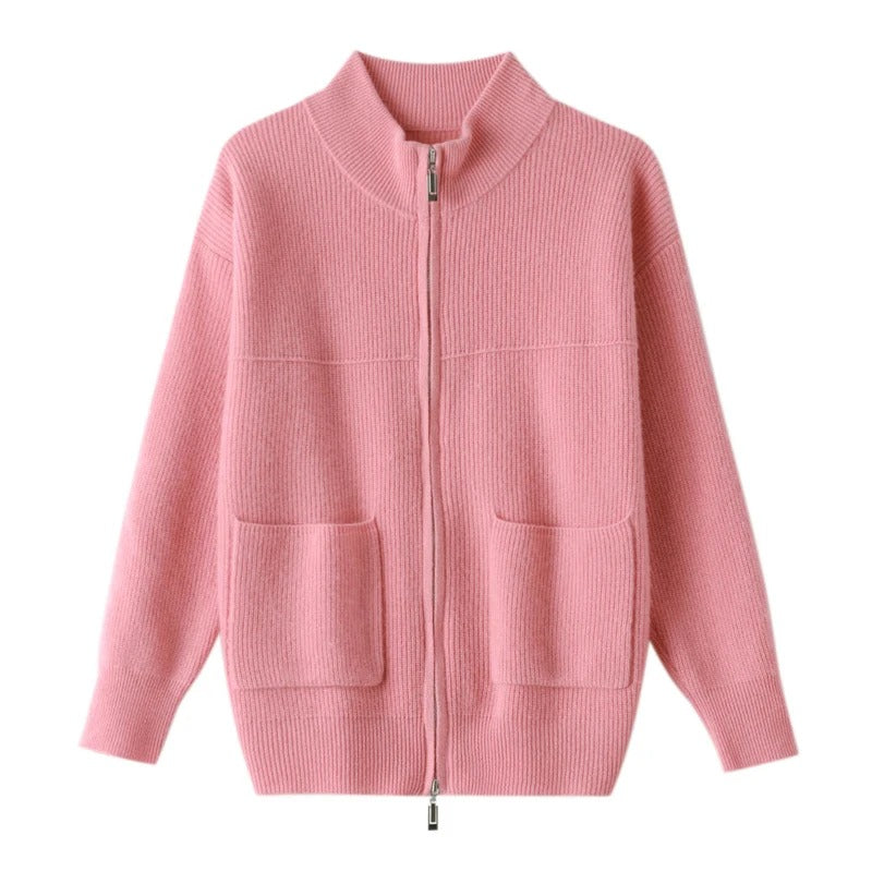 LP | Accogliente cardigan in maglia con collo alto e zip