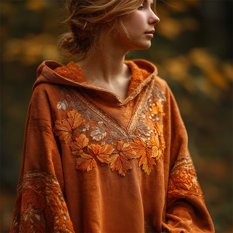 Comstylish Fall Fallen Leaves Embroidered Cozy Hoodie