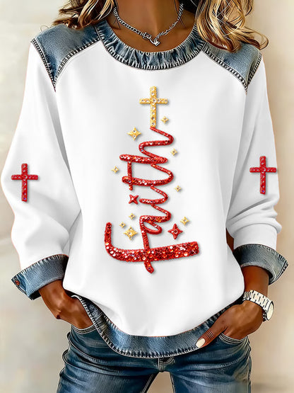 Comstylish Women's Casual Retro Christmas Faith Sweatshirt