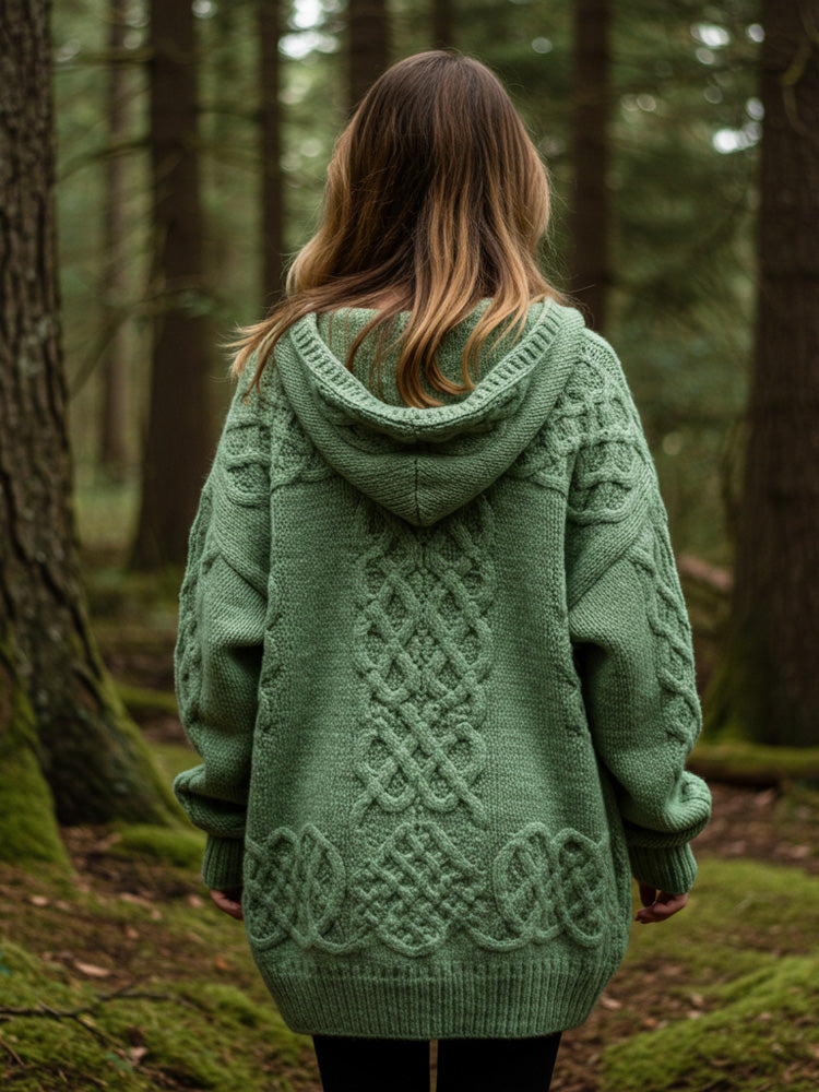 Women's Celtic Knot Gradient Color Cozy Knit Hooded Cardigan artswardrobe