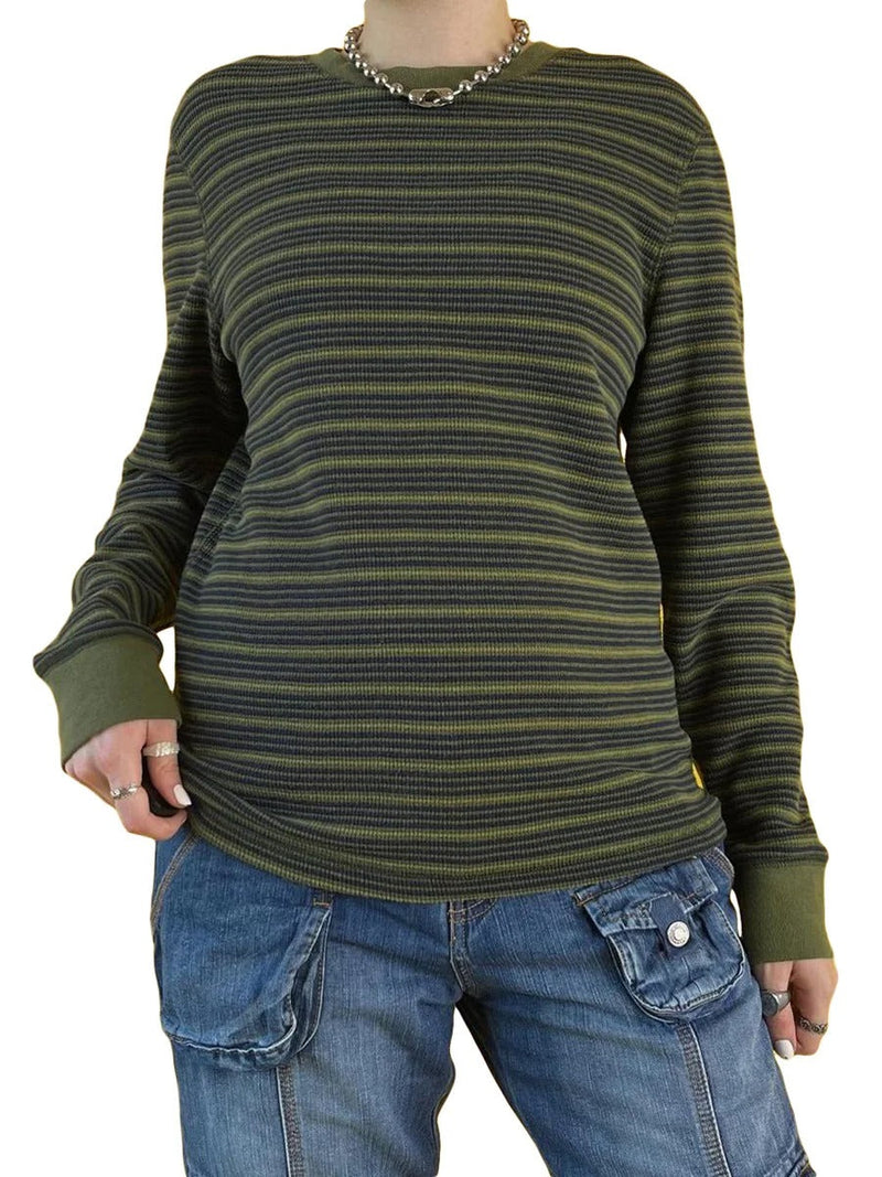 LP | MW - Camicia a maniche lunghe a righe con scollo rotondo