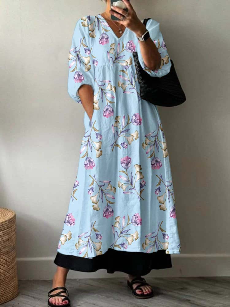 Women's Artistic Rose Holiday Floral Pattern Cotton Dress