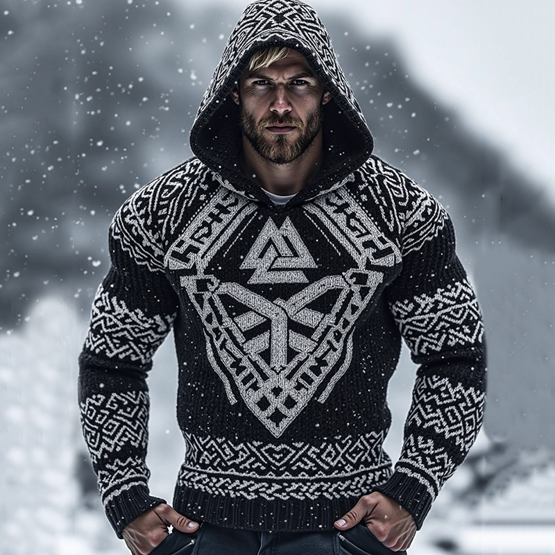 Men's Viking Art Celtic Chunky Hooded Sweater artswardrobe
