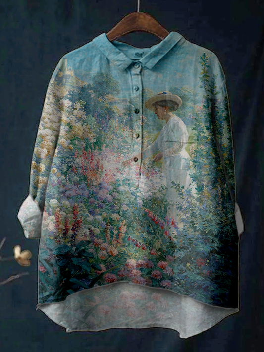 Women's Painting Print Cotton Linen Casual Shirt