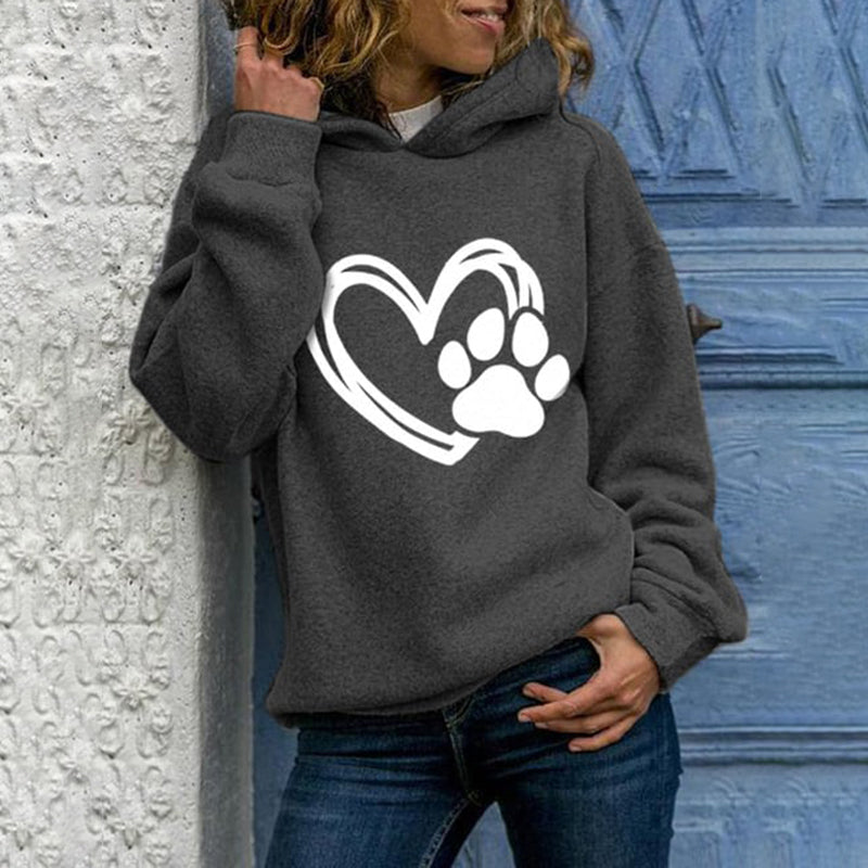 Comstylish Love Dog Paw Print Long Sleeve Hoodie