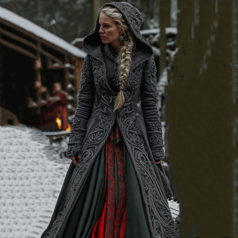 Women's Vintage Viking Celtic Pattern Art Cozy Long Cardigan artswardrobe