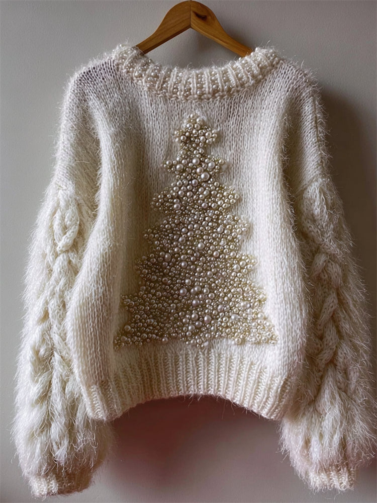Maglione in lana con motivo di albero di Natale di perline