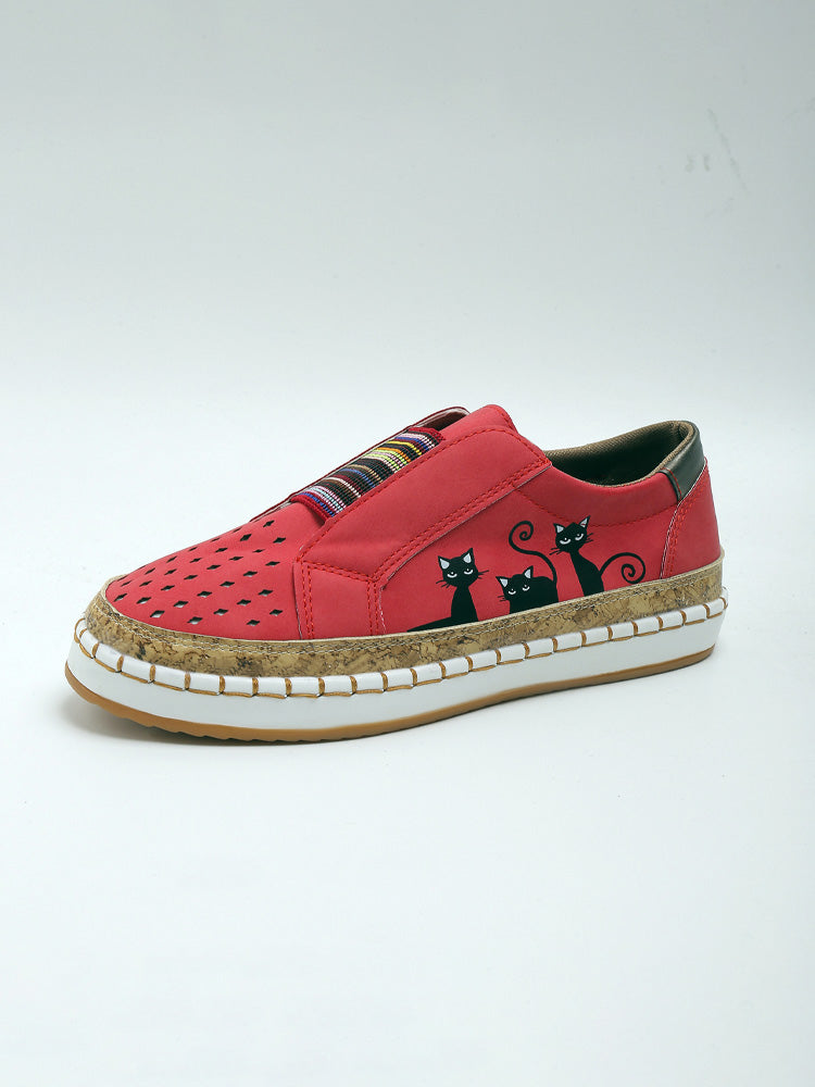 Retro Black Cat Print Casual Shoes elevenforest