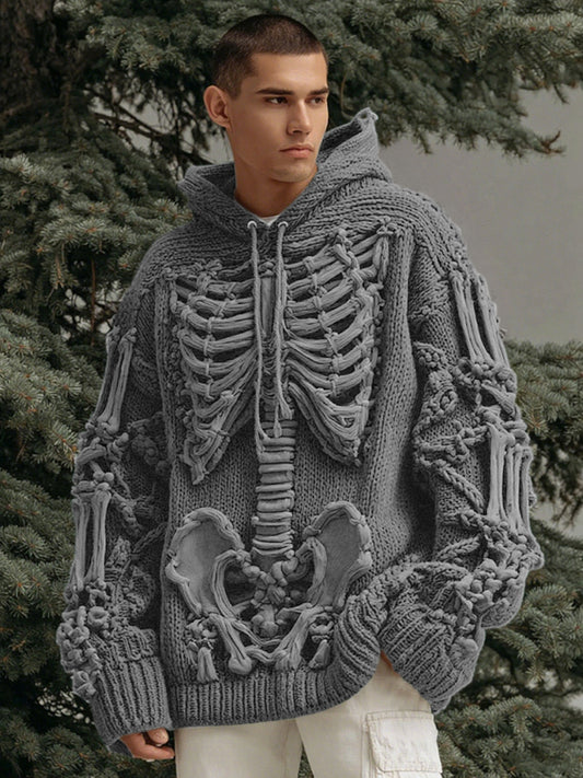 Men's Halloween Skeleton Art  Knit Hooded Sweater artswardrobe