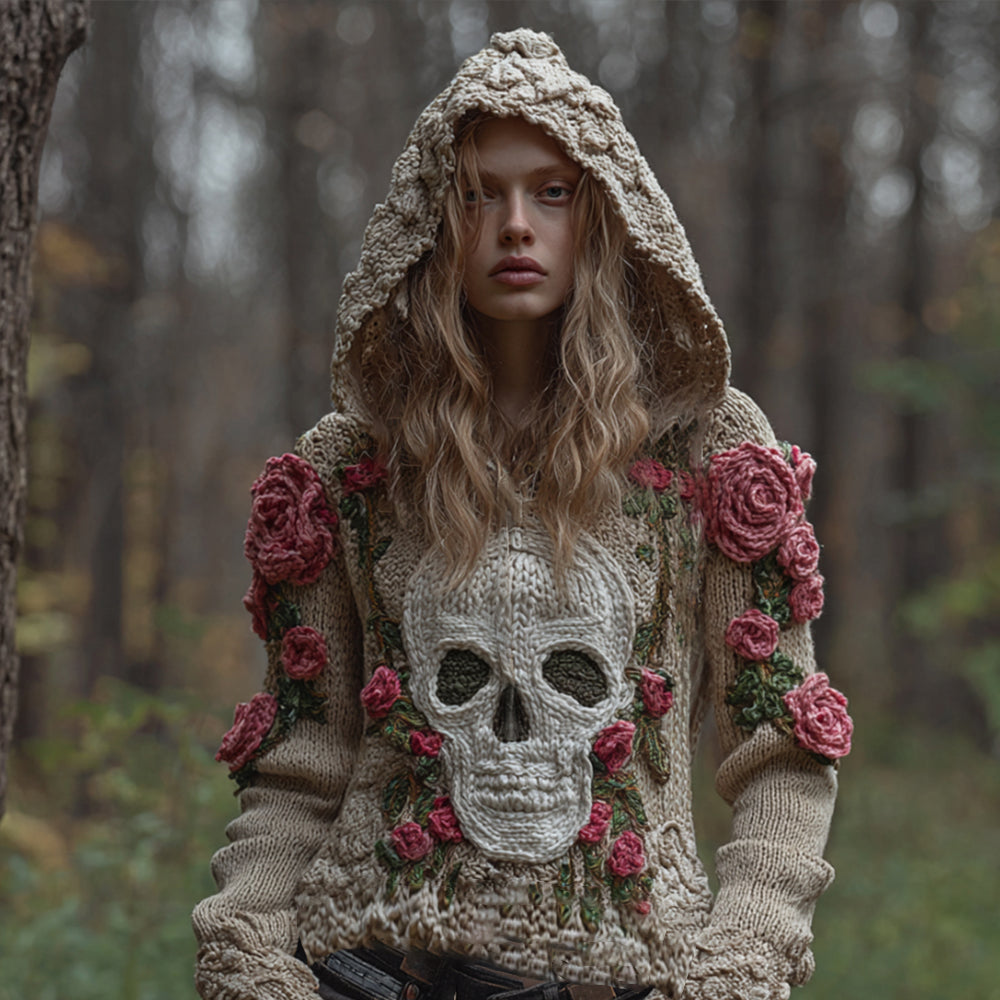 Halloween Rose Skull Gothic Retro Hoodie Sweater elevenforest