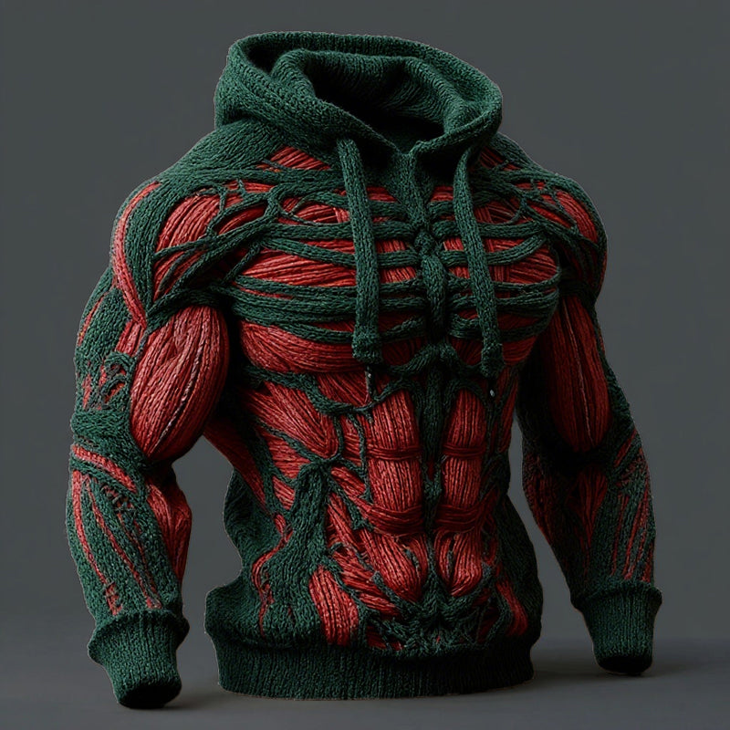 Line Art Men's Knitted Warm Hooded Sweater artswardrobe