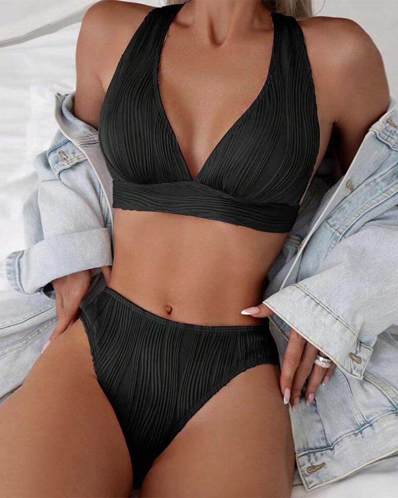 ER | Bikini sexy monocolore con profondo scollo a V