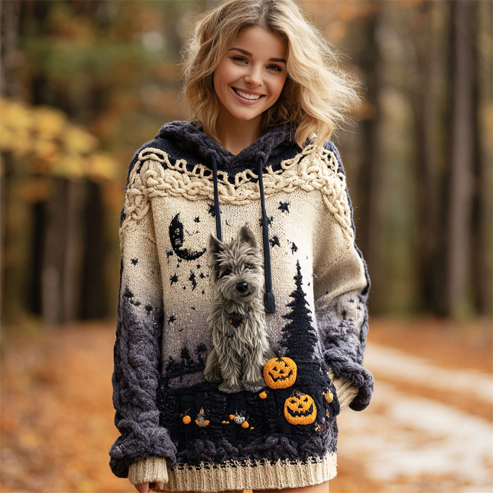 Comstylish Halloween Plush Pet Dog Art Women's Hooded Sweater