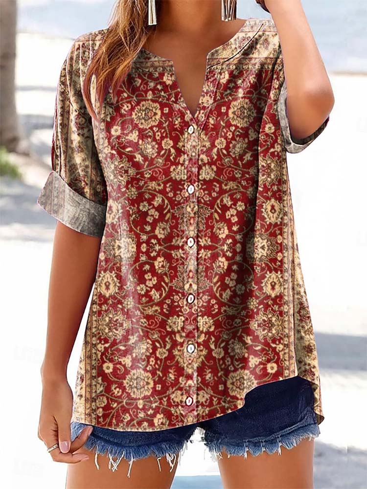 Women's Vintage Ethnic Style Floral Pattern Art Print Casual Cotton Li
