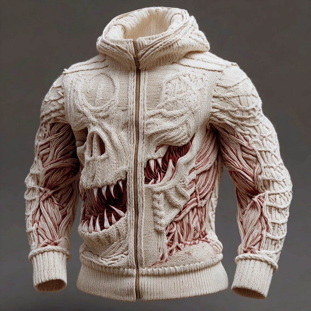 Men's Halloween Horror Skull Art Knitted Hooded Sweater artswardrobe