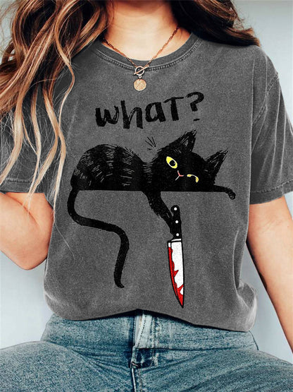 Comstylish Women's Funny Black Cat Print T-Shirt