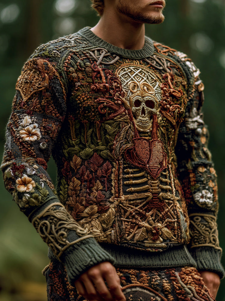 Vintage Halloween Bone And Floral Art Sweater artswardrobe