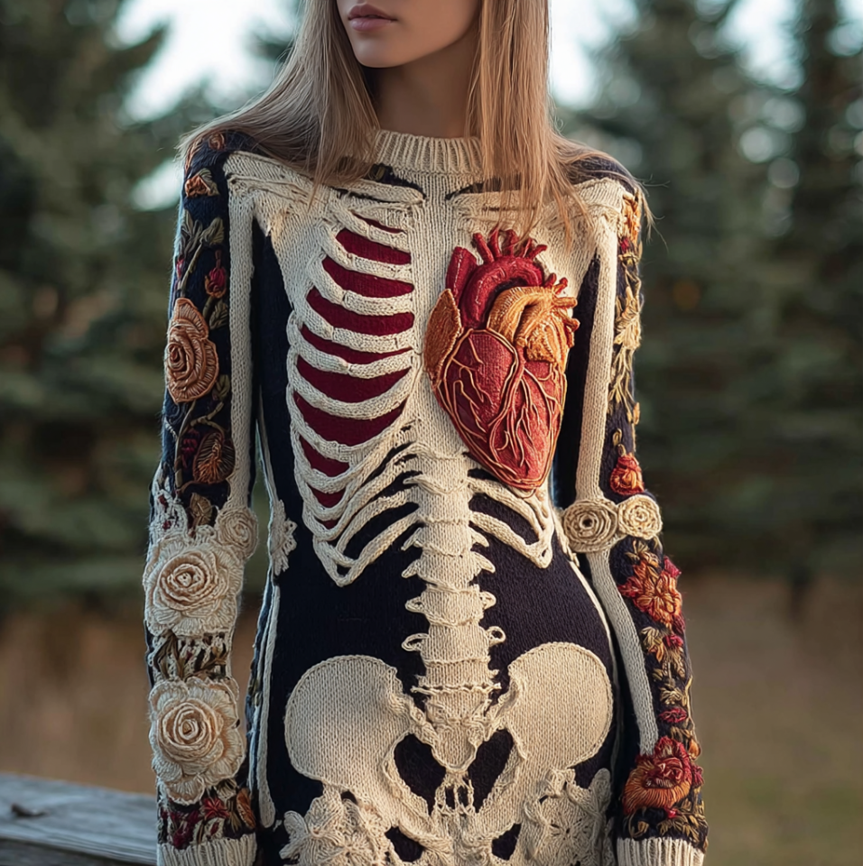Halloween Human Anatomy Design Women's Knit Sweater Dress artswardrobe
