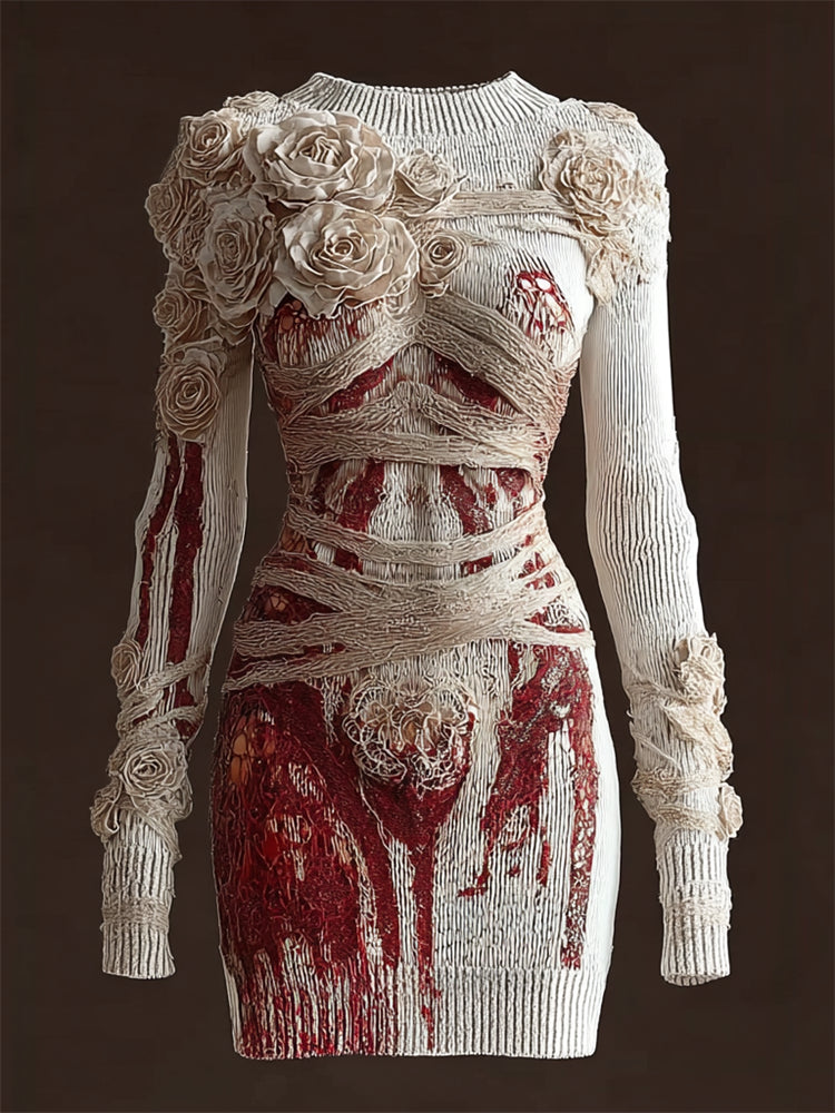 Halloween Bloody Roses Bandages Cozy Knit Sweater Dress artswardrobe