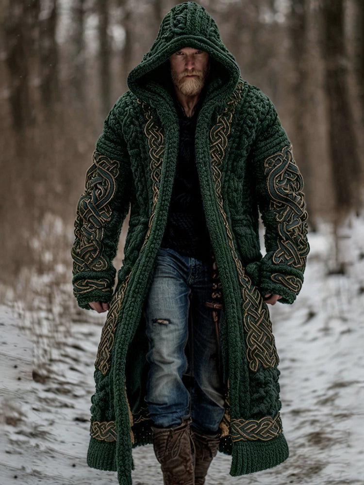 Men's Viking Celtic Knot Art Pocket Mid-length Cardigan Sweater artswardrobe
