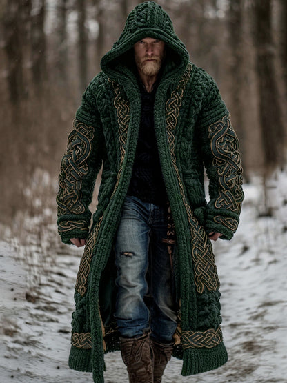 Men's Viking Celtic Knot Art Pocket Mid-length Cardigan Sweater artswardrobe