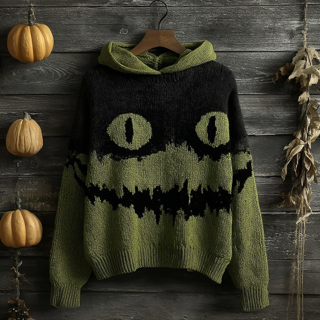 Halloween Horror Smiley Face Knitted Warm Hooded Sweater elevenforest