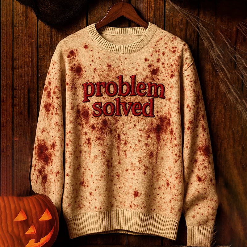 Problem Solved Halloween Blood Art Cozy Knit Sweater artswardrobe
