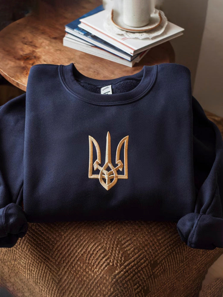 Comstylish Ukraine Gold Trident Embroidered Crew Neck Sweatshirt