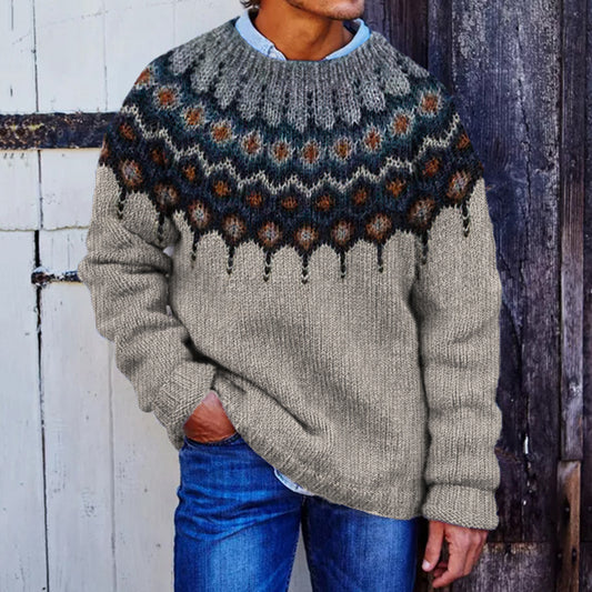 Men's Jacquard Icelandic Pattern Art Cozy Knit Sweater elevenforest