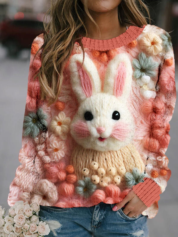 Easter Fluffy Bunny Embroidery Pattern Cozy Sweater artswardrobe