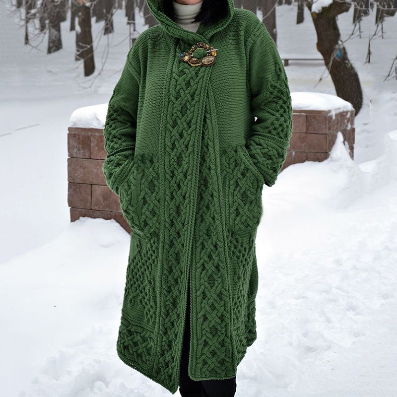 Women's Crochet Patchwork Solid Color Hooded Pocket Sweater Cardigan elevenforest