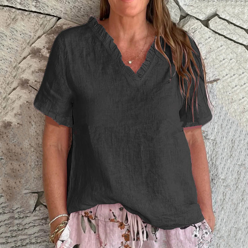 Women's Vintage Lace Cotton And Linen V-neck T-shirt artswardrobe