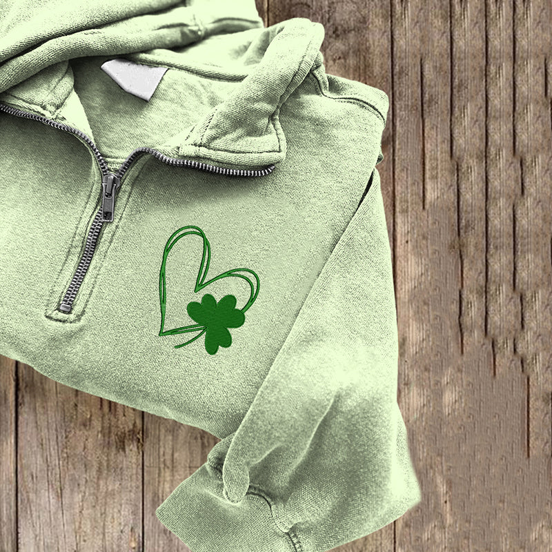 Comstylish Irish Shamrock Embroidered Zipper Sweatshirt