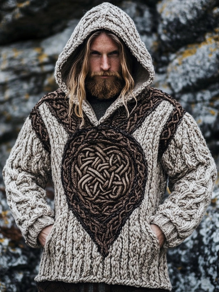 Men's Retro Viking Celtic Chunky Cozy Hooded Sweater artswardrobe