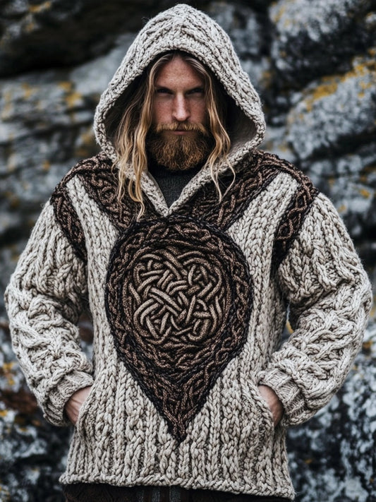Men's Retro Viking Celtic Chunky Cozy Hooded Sweater artswardrobe