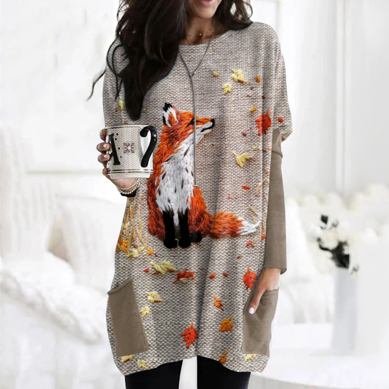 Fall Fox Autumn Art Embroidered Comfy Tunic artswardrobe
