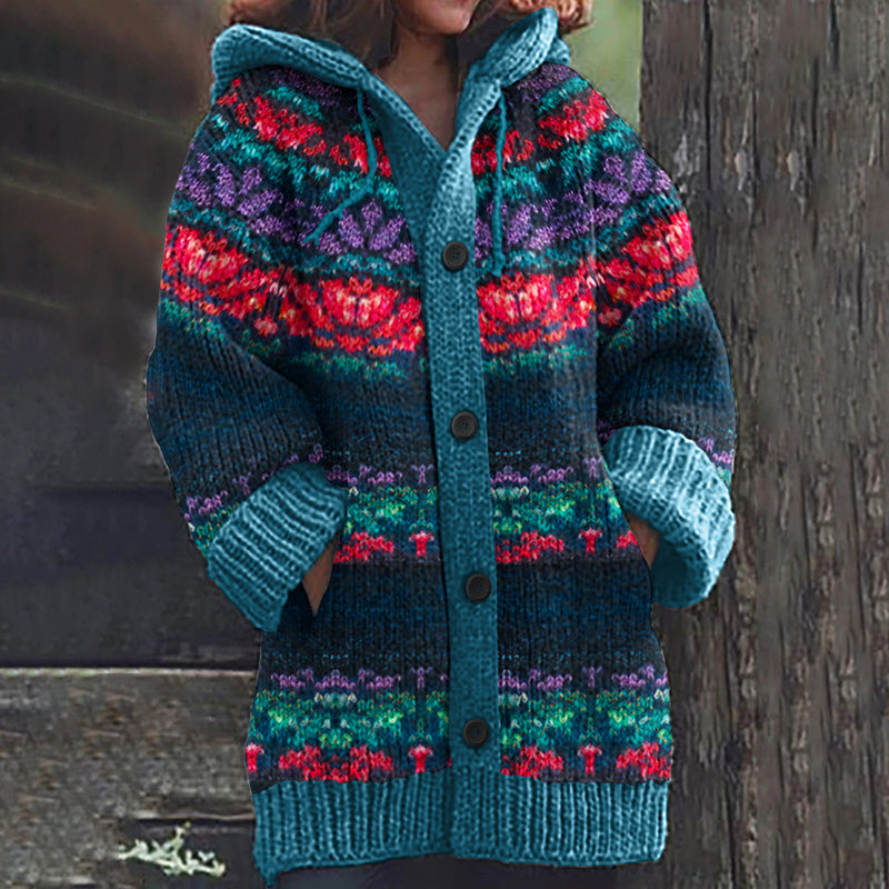 Vintage Fairman Island Knitted Jacquard Art Hooded Sweater Cardigan elevenforest