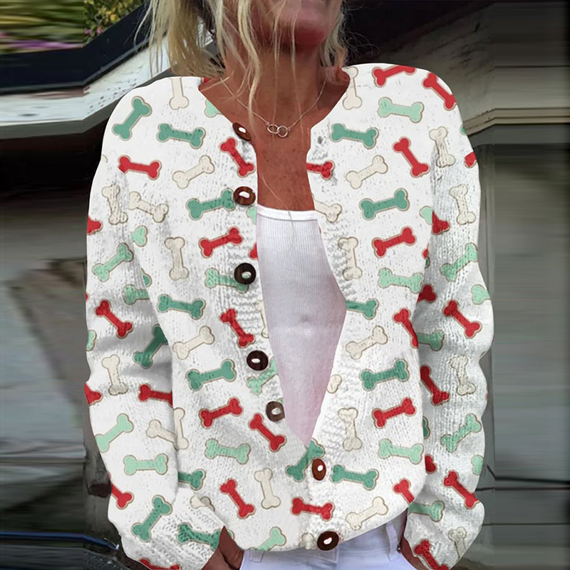 Comstylish Christmas Bones Print Knit Cozy Cardigan