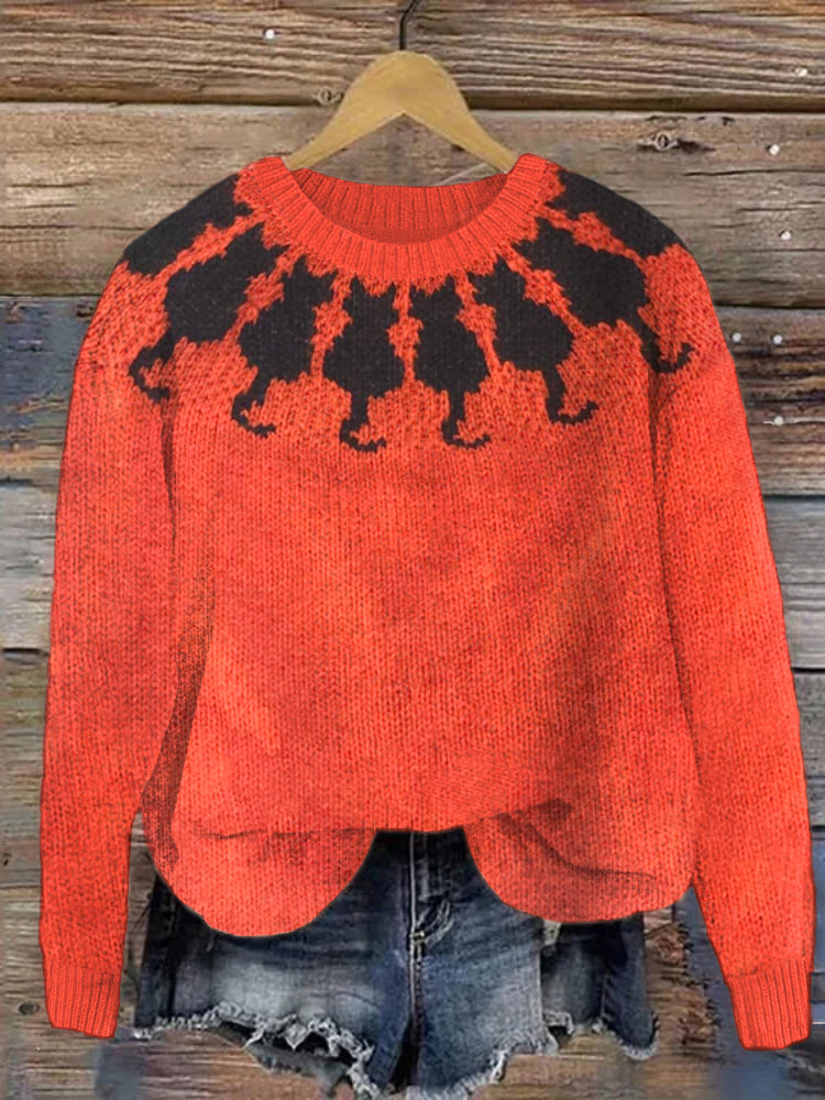 Black Cat Pattern Cozy Knit Sweater artswardrobe