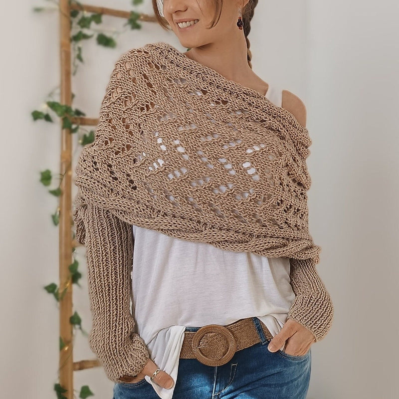 ER | Elegante maglione a portafoglio in maglia con dettaglio traforato