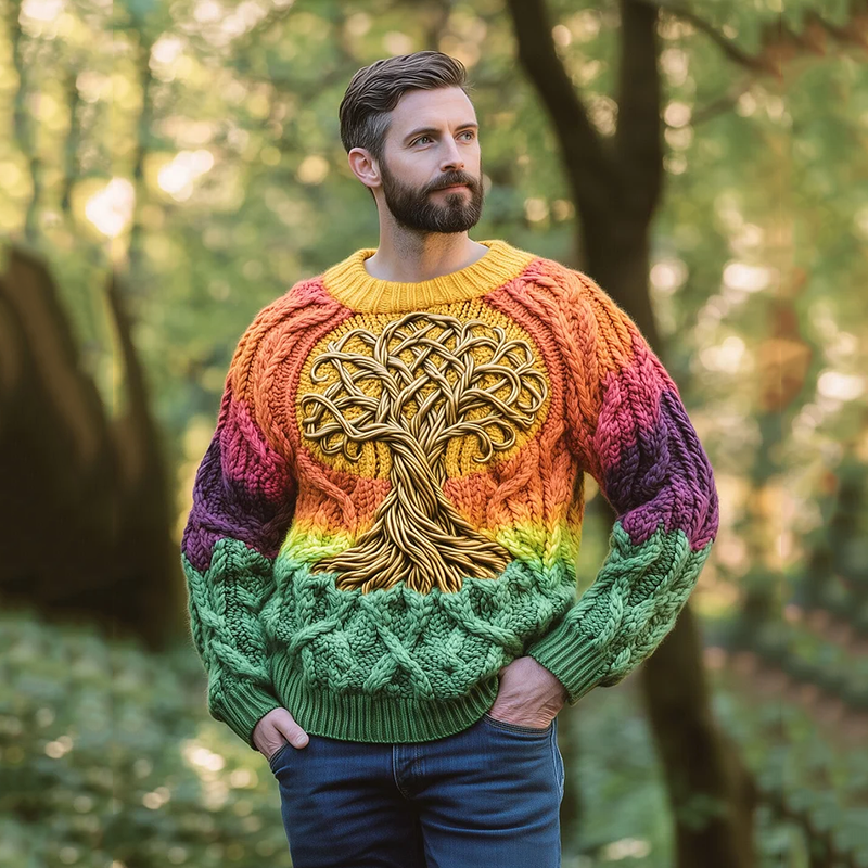 Vintage Tree Of Life Pattern Art Warmth Knitted Jacquard Unisex Sweater artswardrobe